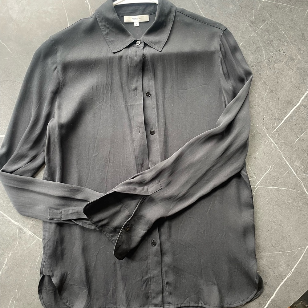 Vince Black Silk Button Down Shirt